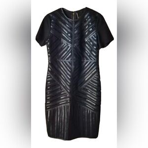 IMAN Leather Trimmed Sheath Dress